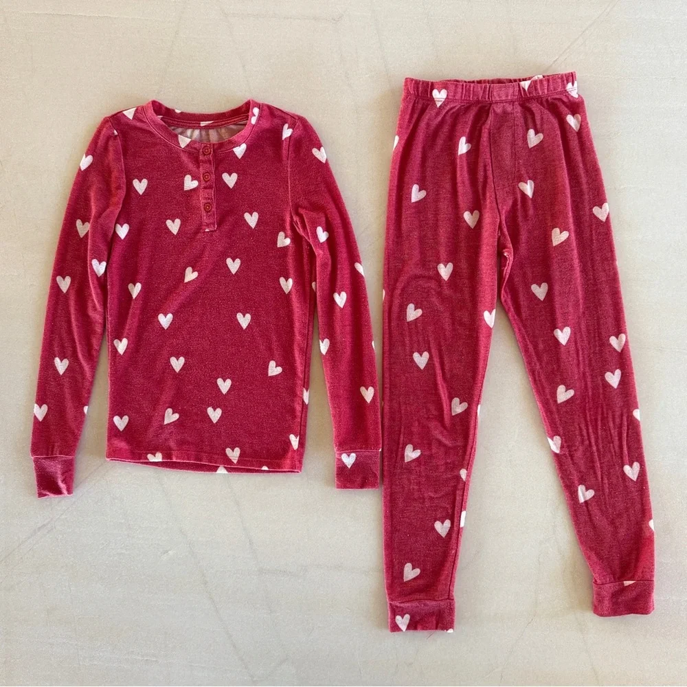 Honeydew Girls Heart Print Pajama Set Red White Size 8 Lightweight